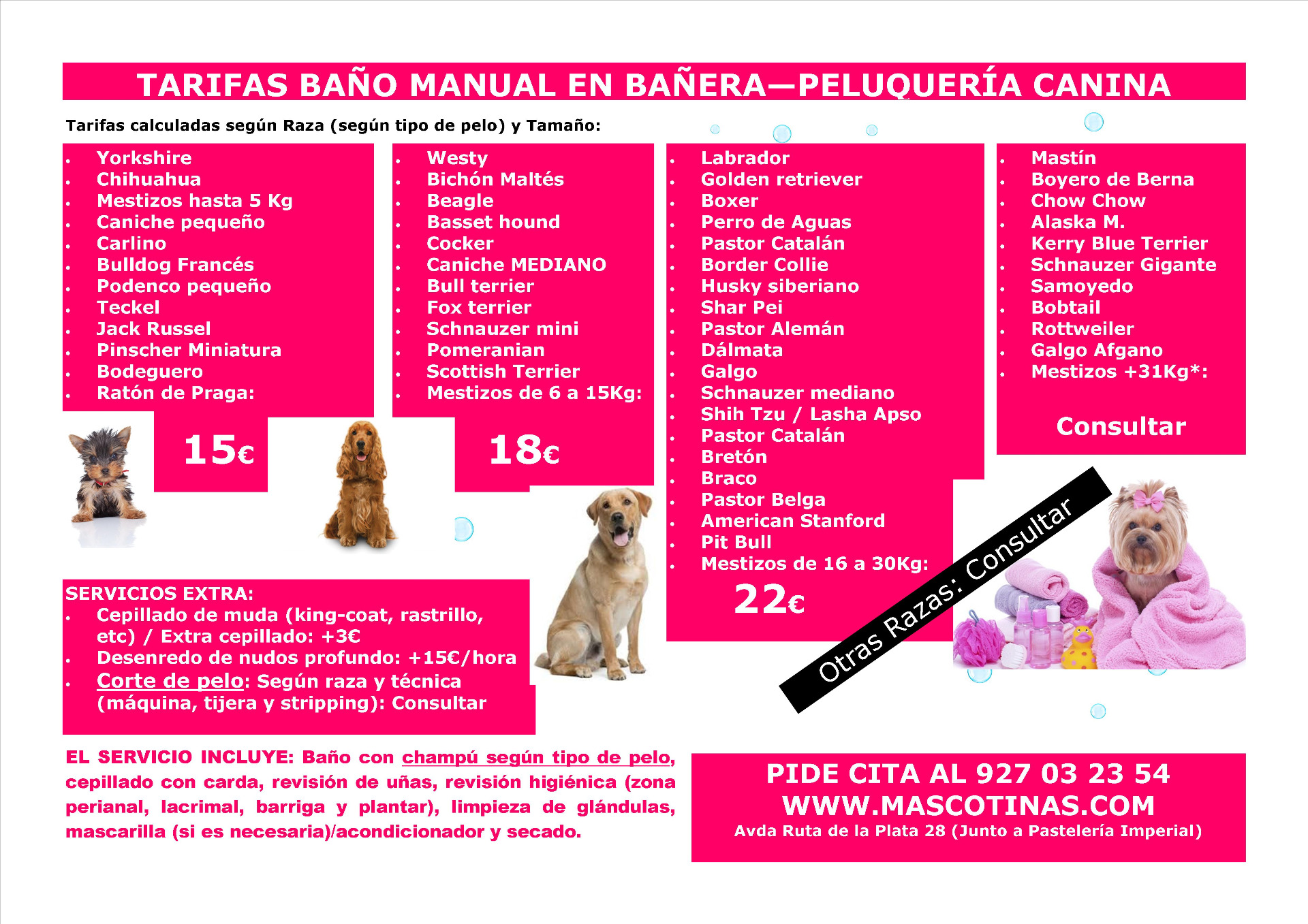 Tarifas baño manual